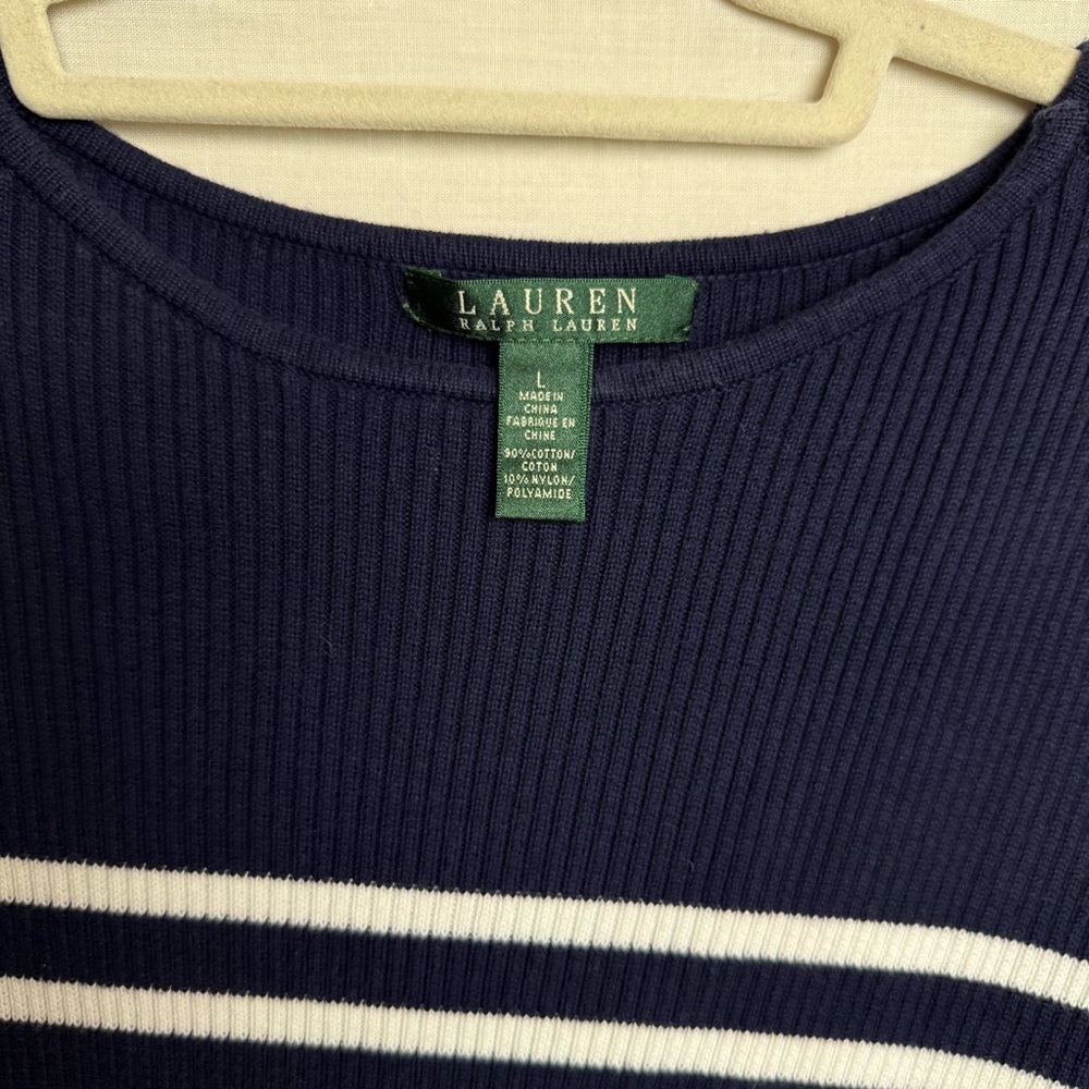 Lauren Ralph Lauren Navy Striped Cotton Sweater L | Nautical Stripe Knit - Picture 6 of 8